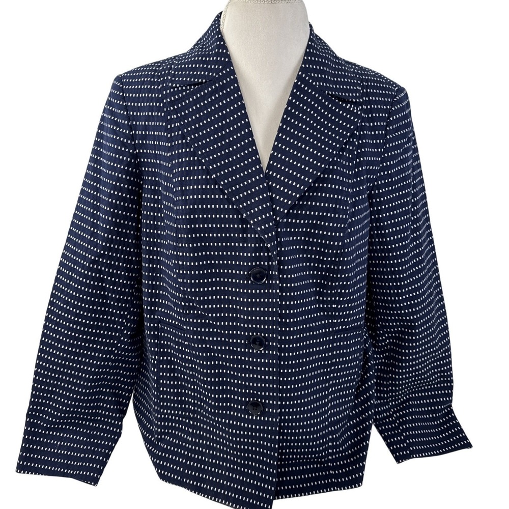 Rafaella Blazer‎ Women 16W Navy Blue White Square Print Cotton Lined Jacket - Picture 9 of 12